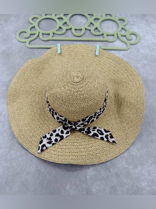 Orageous Accessories - Straw Wide-Brim Sun Hat with Black & White Leopard Scarf women’s